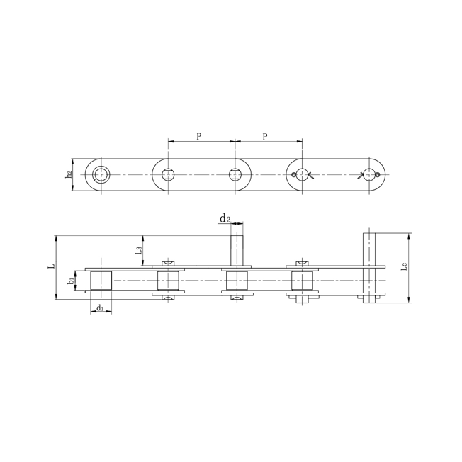 Rantai penghantar padang berkembar keluli tahan karat dengan pin lanjutan