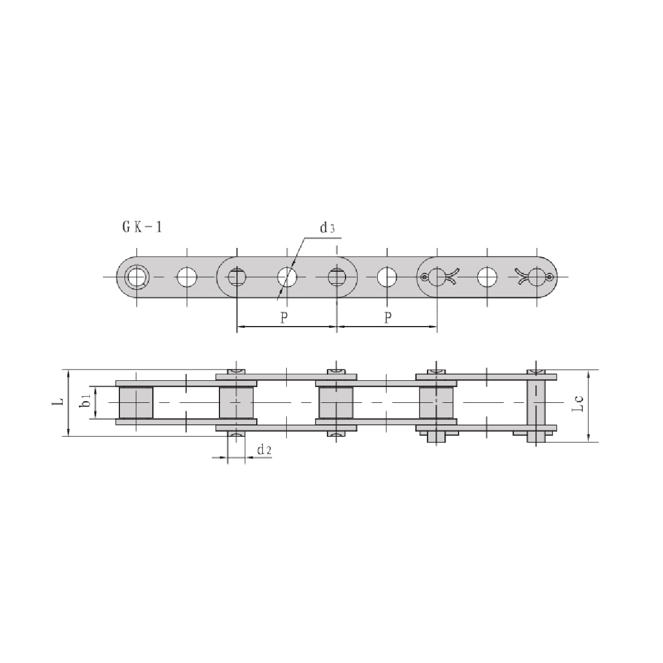 Rantai penghantar padang berganda dengan lubang tengah